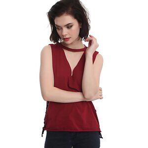 Hot Topic ✦ Red Punk V-Neck Cutout Tank Top ✦ Lace-Up Sides Alt-Core NWT Sz M